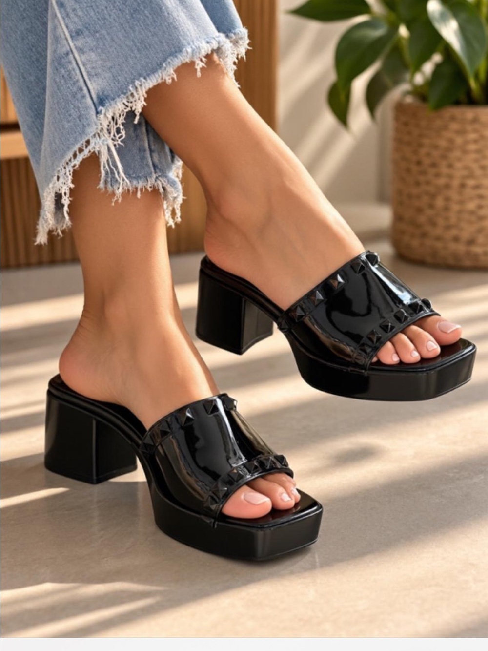 Madden Girl Black Patent Platform Slide Sandals
